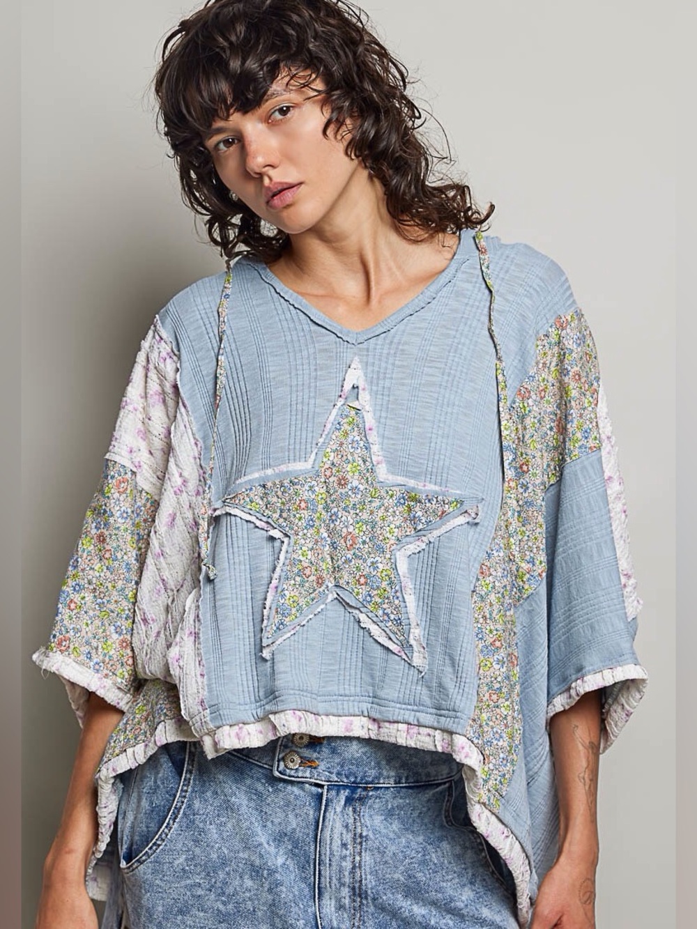 POL NWT Top Hoodie Blue White Star Details Size Small - Large